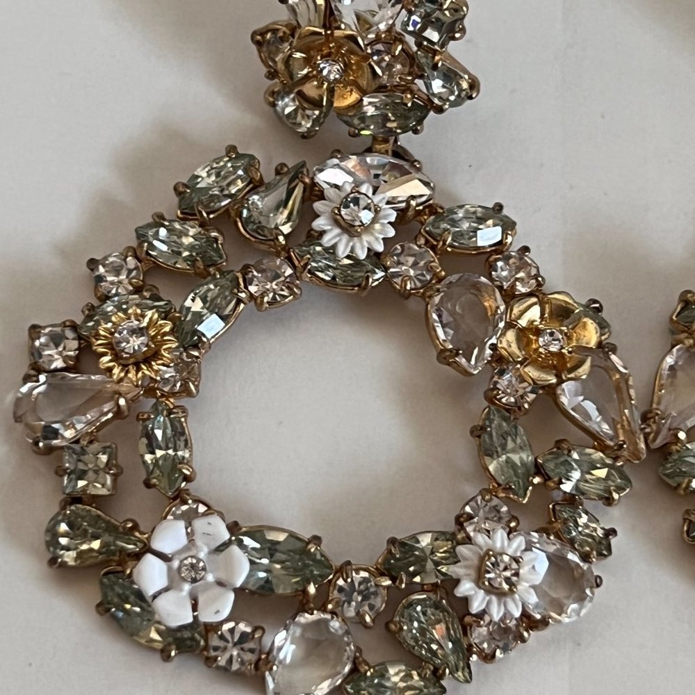 Signed J. Crew Large Dangle Rhinestone Floral Wre… - image 3